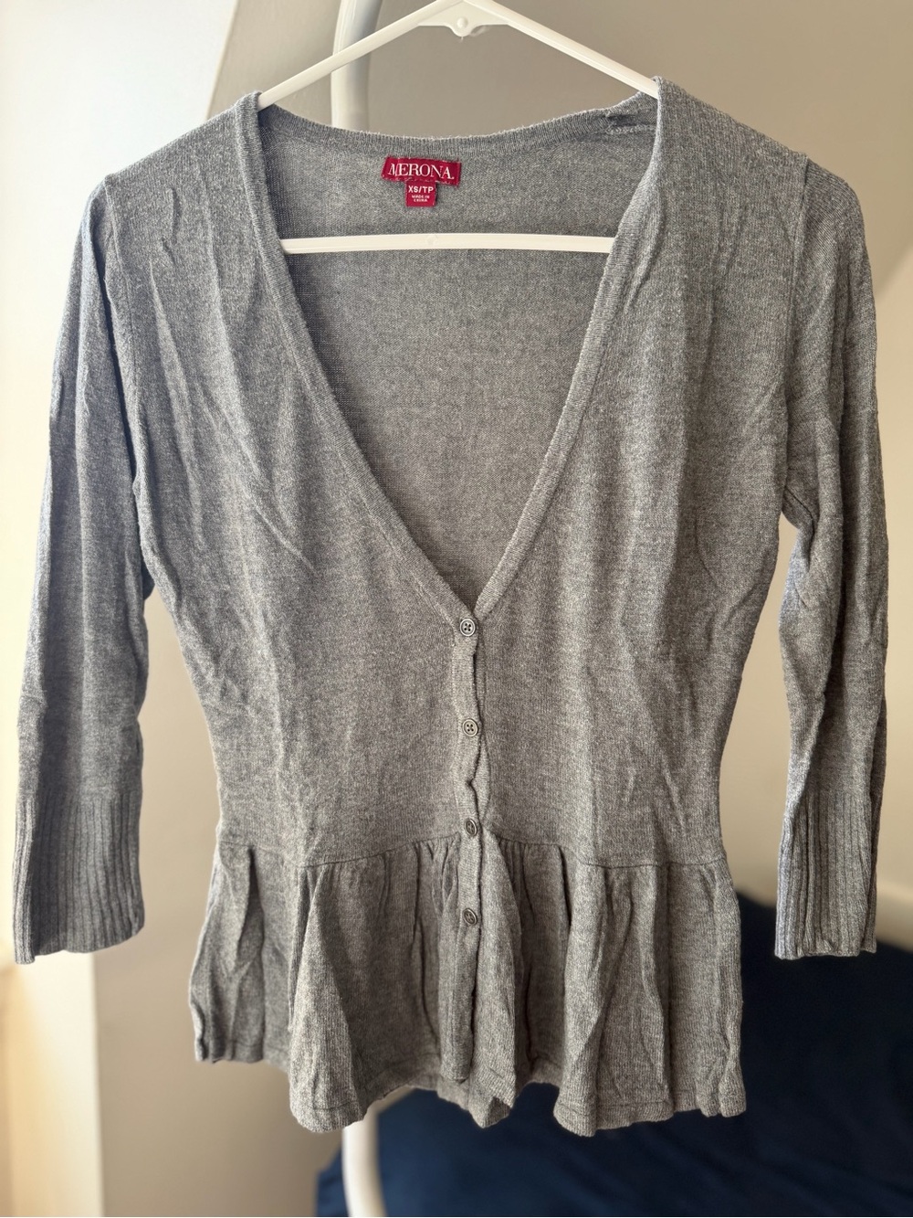 Merona Gray V-Neck Peplum Cardigan